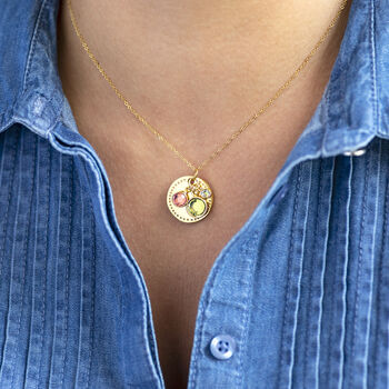 Three Generations Gold Plated Disc Birthstone Necklace, 3 of 8