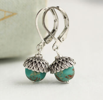 Turquoise Silver Acorn Earrings, 2 of 7