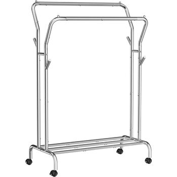 Clothes Rack Double Clothes Hanging Rail With Wheels, 10 of 12