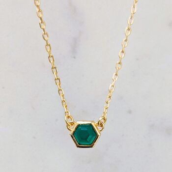 Green Onyx Tiny Hexagon Necklace 18ct Gold Plated, 3 of 6