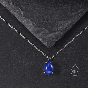 Genuine Lapis Lazuli Pear Necklace In Sterling Silver, 8 of 12