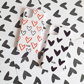 Personalised Black And White Heart Print Phone Case, 3 of 5