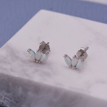 White Opal Marquise Cluster Stud Earrings In Sterling Silver, 3 of 10