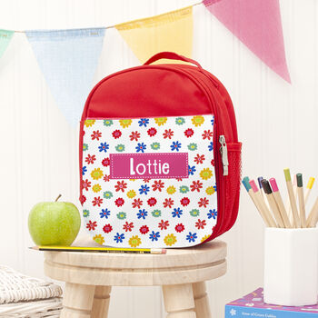 Personalised Girl's Red Patterned Lunch Bag, 7 of 11
