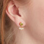 Green Peridot Pearl Gold And Silver Stud Drop Earrings, thumbnail 4 of 11
