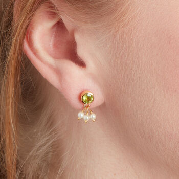 Green Peridot Pearl Gold And Silver Stud Drop Earrings, 4 of 11