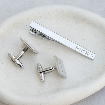 Personalised Silver Plated Tie Clip And Cufflink Set, 10 of 12