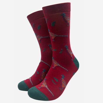 Men's Pheasant Print Bamboo Socks Red, 2 of 3