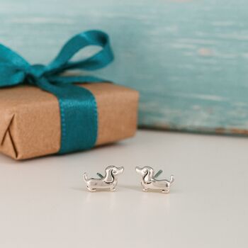 Sterling Silver Dachshund Puppy Stud Earrings, 2 of 9