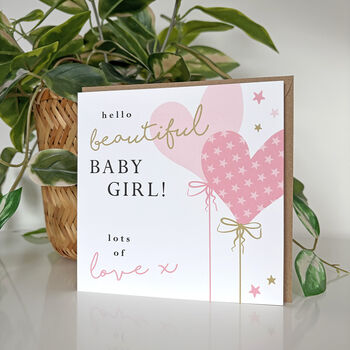 Heart Balloon Baby Girl Card, 3 of 3