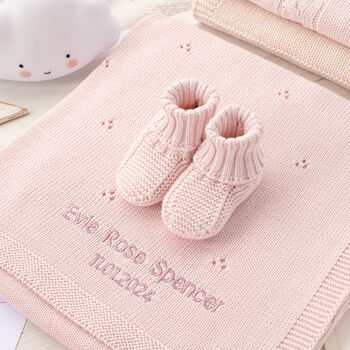 Toffee Moon Cream Pointelle Baby Blanket And Booties Set, 3 of 12