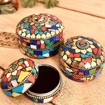 Mult Colour Mosaic Trinket Boxes | Set Of Three Or Single Box, 4 of 5