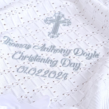 Personalised 100% Cotton Knitted Shawl For Christening, 3 of 9