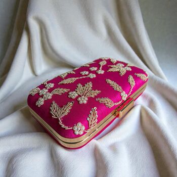 Hot Pink Pearl Rectangular Clutch Bag, 5 of 9