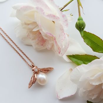Rose Gold Pearl Bee Pendant, 3 of 6