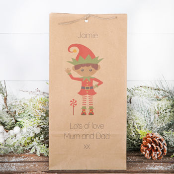 Personalised Christmas Elf Darker Skin Toned Bag, 2 of 4