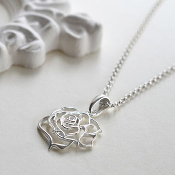 Sterling Silver Filigree Rose Necklace, 3 of 6