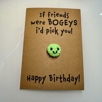Personalised Funny Bogey Crochet Birthday Card Handmade, 6 of 12