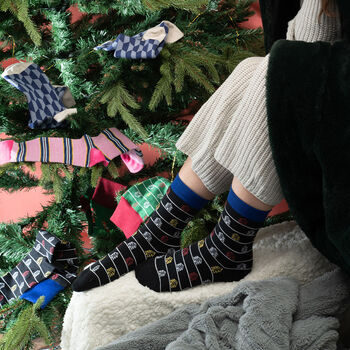 Christmas Tree Black And Zebra Black Women's Socks Bundle, 5 of 6
