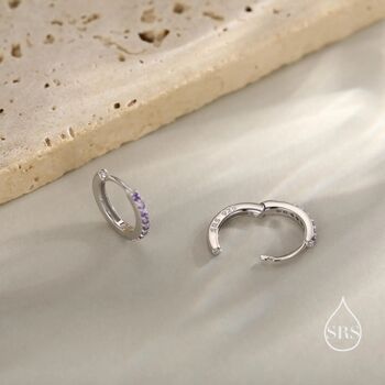 Sterling Silver Amethyst Purple Cz Huggie Hoops, 3 of 12