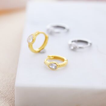Single Pear Cut Cz Huggie Hoop In Sterling Silver, 6 of 12