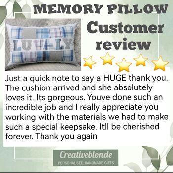 Memory Pillow, Keepsake Gift, Custom Made From Adult Clothes. Dads Shirts, Personalised Cushion, Decorative Patchwork Pillow, 3 of 12