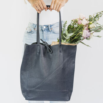 Navy Soft Leather Tote Shopper, 4 of 11
