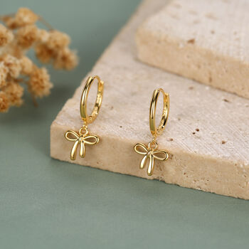 Ribbon Bow Huggie Hoop Earrings In Sterling Silver, 3 of 12