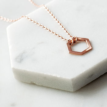 Hexagon Geometric Necklaces Silver Gold And Rose Gold, 2 of 11