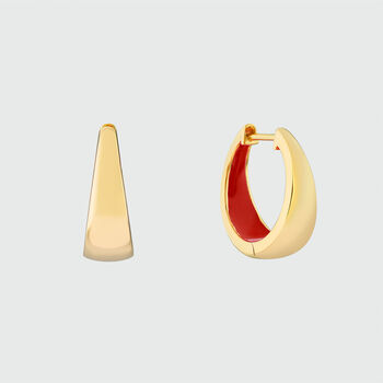 Havana Red Enamel And Gold Plated Huggie Earrings, 3 of 4