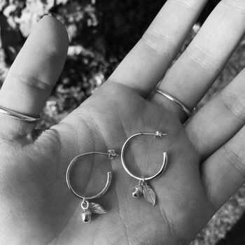 Half Hoop Earrings With Acorn And Leaf Sterling Silver, 3 of 4