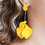 Yellow Hand Painted Large Petal Drop Earrings, thumbnail 3 of 3
