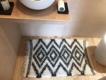 Scandinavian Style Handwoven Sheep Wool Checkerboard Rug, 3 of 6