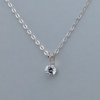 Sterling Silver Necklace With 5mm Cubic Zirconia Pendant, 2 of 2