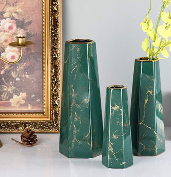 Green Gold Marble Ceramic Flower Vase Table Centerpiece, 2 of 8