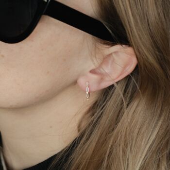 Gold Baguette Hoop Earrings With Cz Stones, 6 of 10