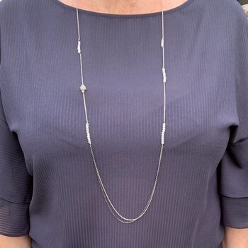 Long Grey Crystal Bead Asymmetrical Necklace, 4 of 9