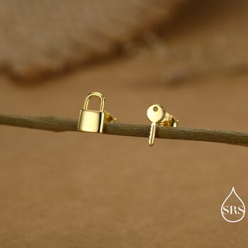 Key And Lock Mismatched Stud Earrings Sterling Silver, 5 of 12