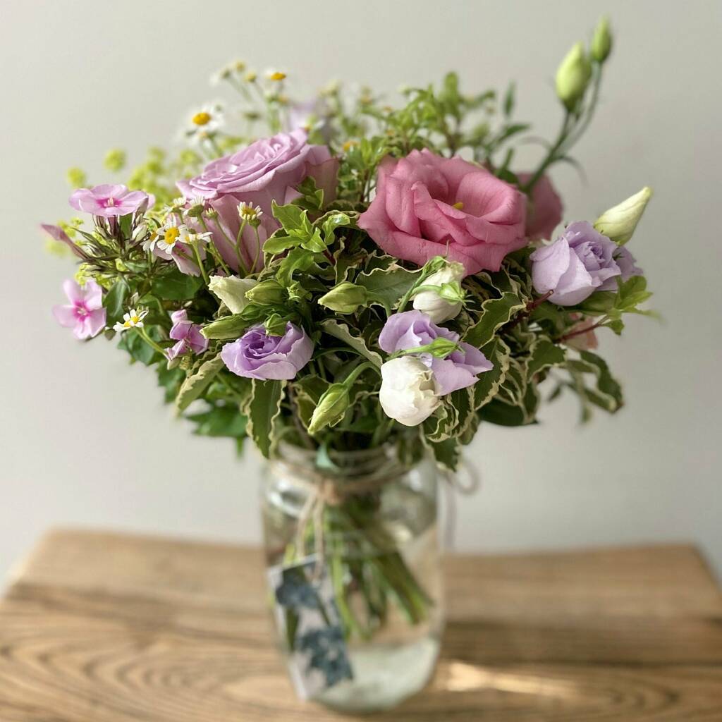 Image of Country Life Fresh Garden Posy With Vintage Style Jar