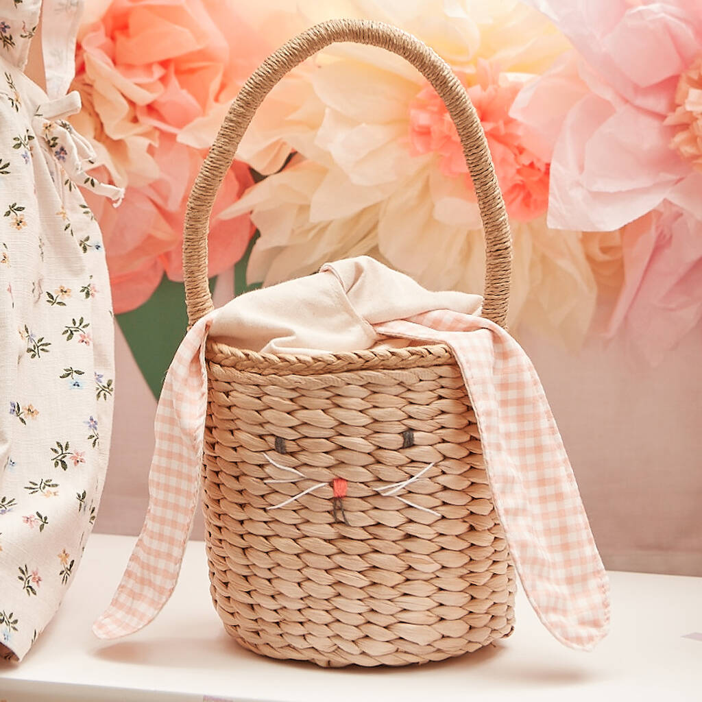 gingham bunny straw bag by little lulubel