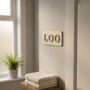 Loo Sign Pastel Yellow, Bathroom Toilet Sign Birch Wood, thumbnail 6 of 12