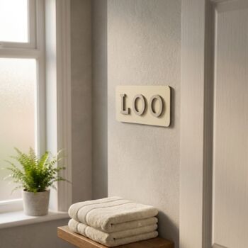 Loo Sign Pastel Yellow, Bathroom Toilet Sign Birch Wood, 6 of 12