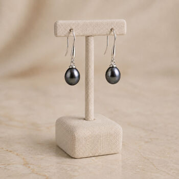 Sterling Silver Black Freshwater Pearl Drop Earrings, 2 of 8