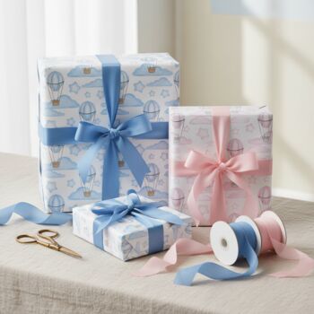 Hot Air Balloon Gift Wrapping Paper Available In Blue Or Pink, 3 of 8