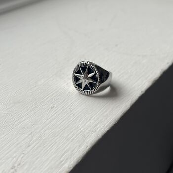 Mens Stainless Steel Compass Signet Ring, 2 of 7