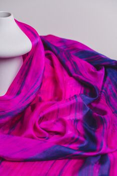 100% Mulberry Silk Scarf, Fuchsia Purple And Blue, 2 of 5