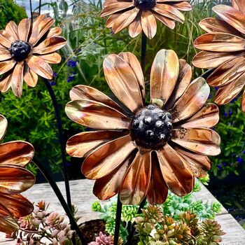 Set Of Three Or Five Copper Daisy Copper Garden Stakes, 2 of 10