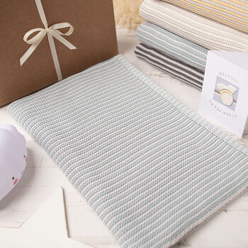 Baby Cosy Cardigan And Aqua Mini Stripe Blanket Set, 5 of 12