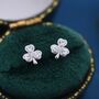 Cz Shamrock Tiny Stud Earrings In Sterling Silver, thumbnail 1 of 12