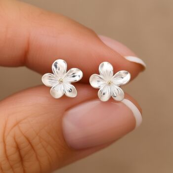 Sterling Silver February Violet Birth Flower Stud Earrings, 2 of 10